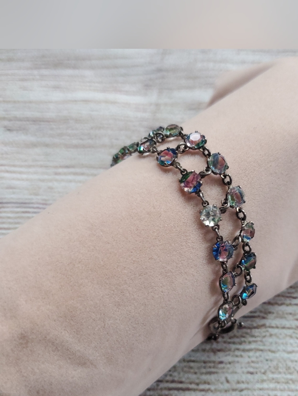 Vintage Aurora Borealis Crystal Double-Row Bracelet